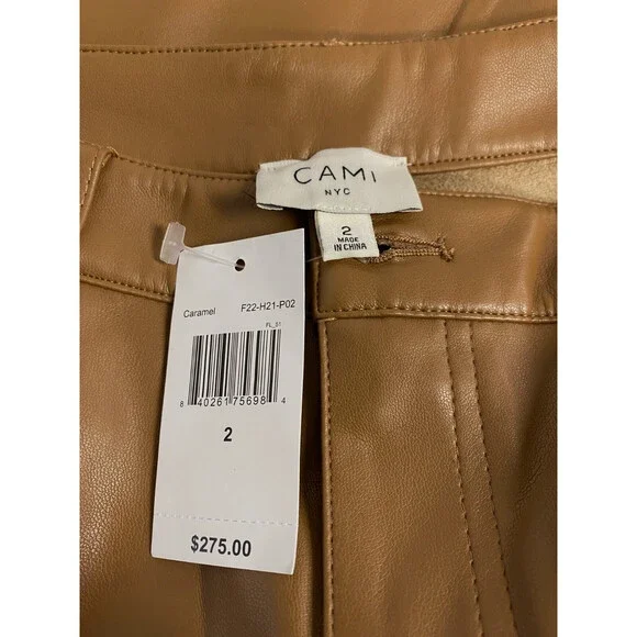 $275 Cami NYC Women's Brown Hanie Cropped Faux Leather Straight Leg Pants Size 2 - Picture 5 of 5